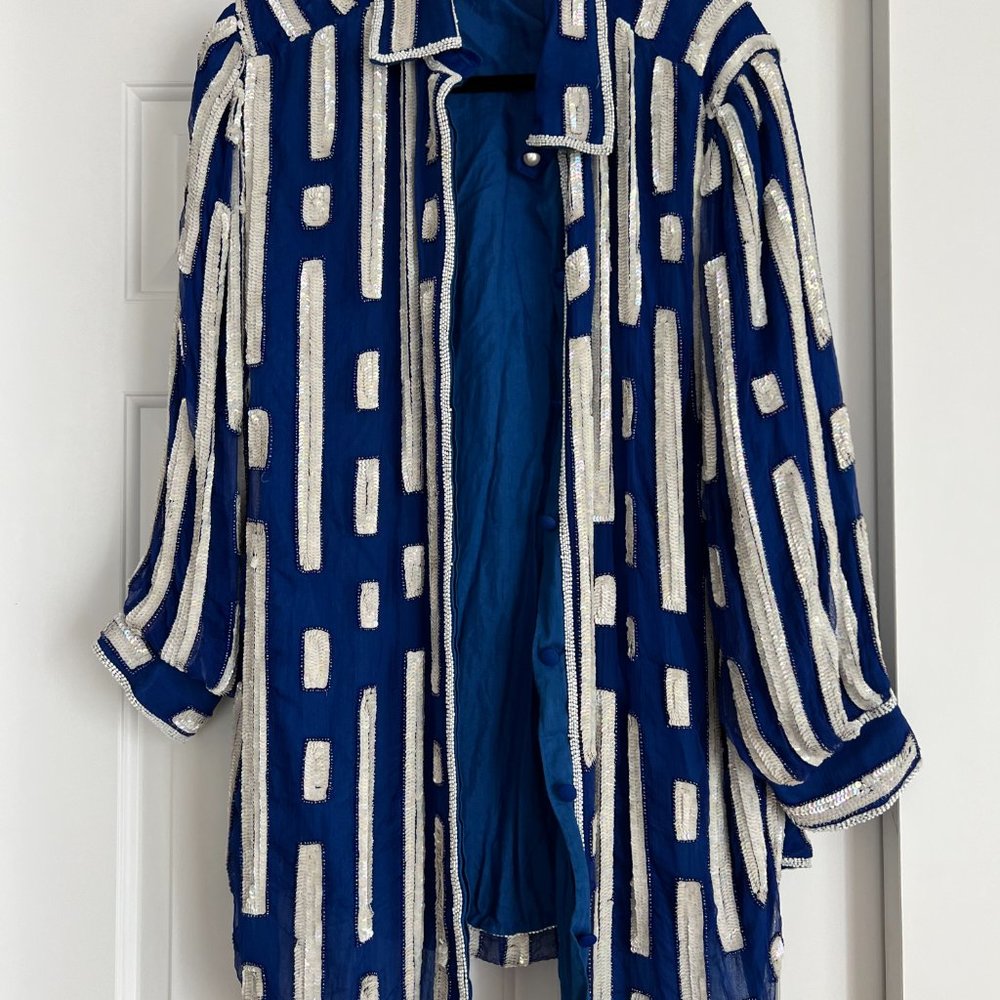Vintage - Rare Blue & White Sequin Shirt / Jacket - One of a Kind Festival Find!